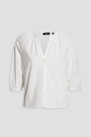 Gathered cotton-blend shirt