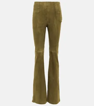 High-rise flared suede pants