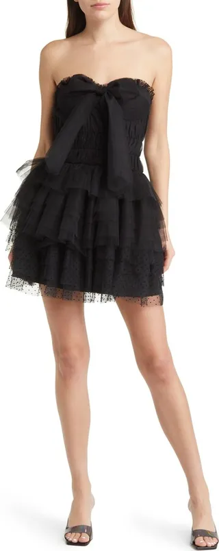 Faron Tiered Ruffle Tulle Strapless Dress