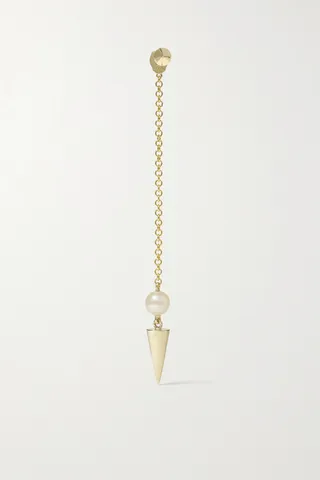 MARIA TASH - 40mm Pendulum Spike 14-karat Gold Pearl Single Earring - One size