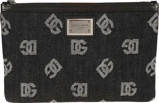 Logo Plaque Top Zip Clutch