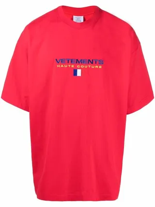 embroidered flag-logo cotton T-shirt