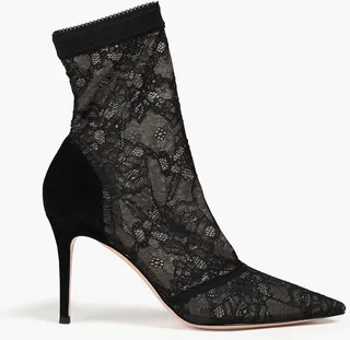 Brinn 85 suede-paneled stretch-lace ankle boots