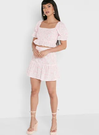 Floral Print Crop Top & Skirt Set