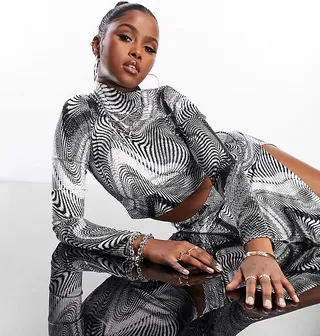 ASYOU high neck long sleeve top in swirl print - part of a set