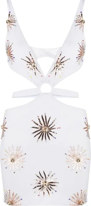 White Sequin-Embellished Mini Dress