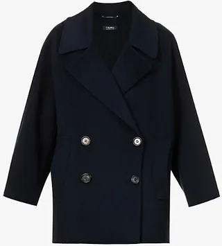 Womens Midnight Blue Capri Double-breasted Wool Coat