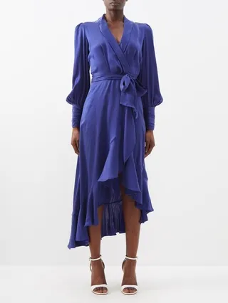 Asymmetric Ruffled Silk Wrap Dress