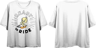 Looney Tunes Tweety Bird “Ready To Ride” Women’s White Cropped Tee-Large