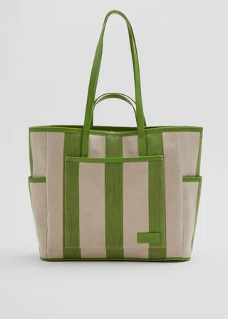 Large Leather Trimmed Canvas Tote