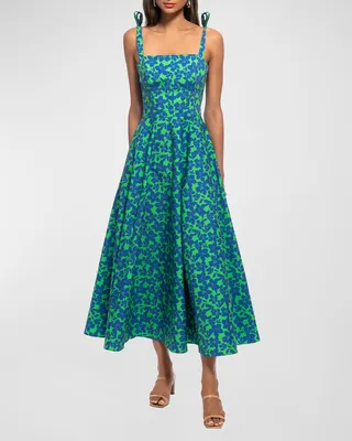 Majorelle Square-Neck Floral-Print Midi Dress