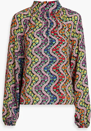 Harlow gathered printed crepe blouse