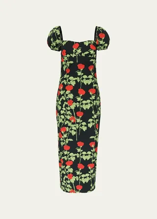 Floral Print Fitted Midi Dress