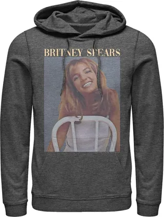 Men's Britney Spears Faded Smile Poster Pull Over Hoodie - Charcoal Heather - Small