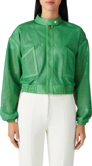 Perforated Leather Bomber Jacket