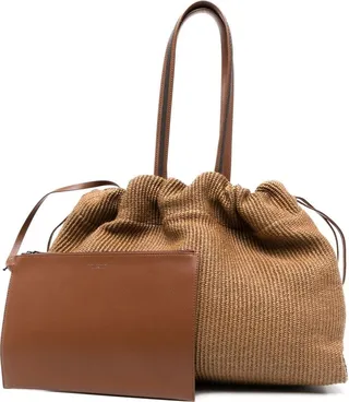 Monili-chain woven raffia shoulder bag