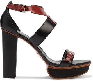 Two-tone leather platform sandals