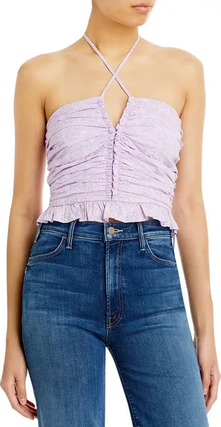 Womens Floral Print Ruched Halter Top