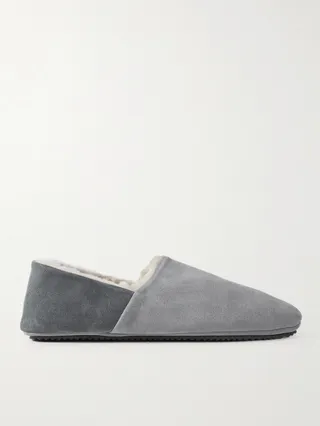 Babouche Shearling-Lined Suede Slippers