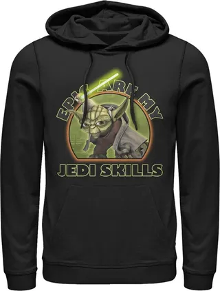 Men's Star Wars: The Clone Wars Yoda Epic Are My Jedi Skills Pull Over Hoodie - Black - 3X Large