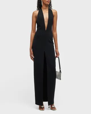 Plunge Front Slit Column Gown