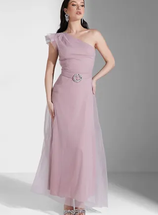 One Shoulder Shimmer Dress