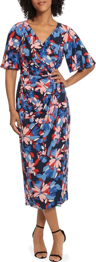 Floral Wrap Front Midi Dress