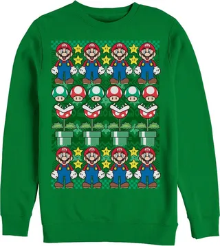 Men's Nintendo Ugly Christmas Mario Sweatshirt - Kelly Green - X Large