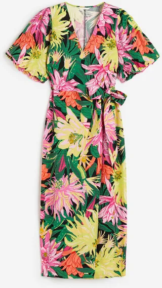 Puff-sleeved Wrap Dress