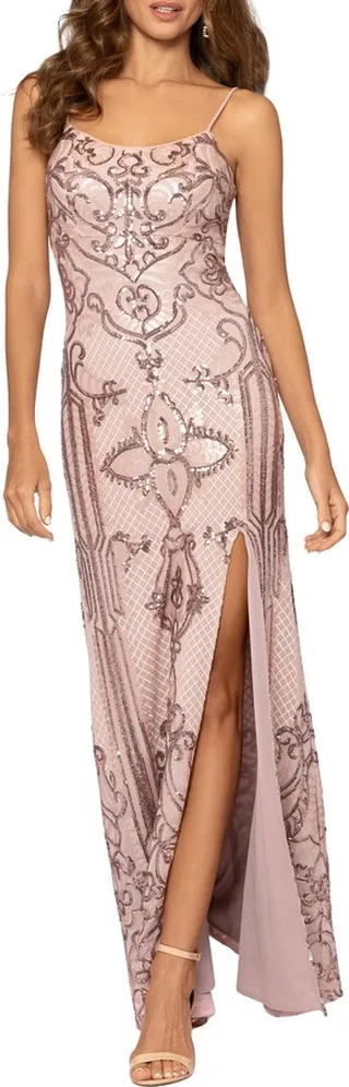 Sequin Slit Column Gown