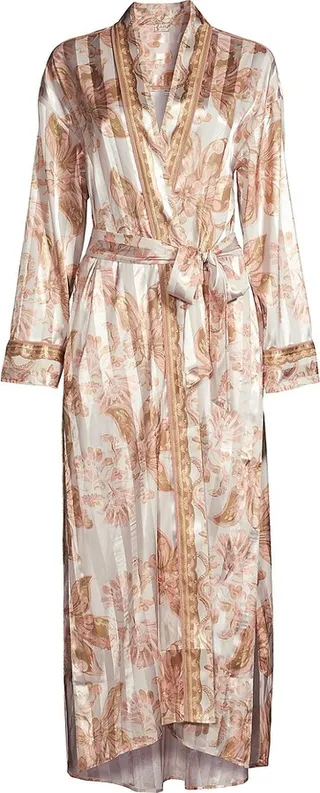 Pajama Party Belted Floral Satin Long Robe