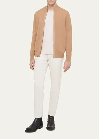 Men's Cashmere Rib Full-Zip Sweater