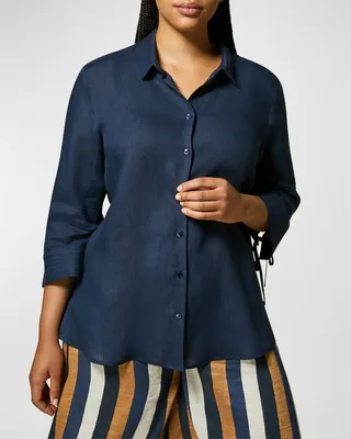 Plus Size Banner Button-Down Linen Shirt