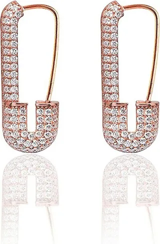20K Rose Gold Vermeil & Cubic Zirconia Safety Pin Earrings