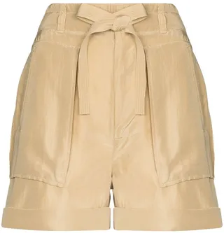 Paperbag-Waist Silk Shorts