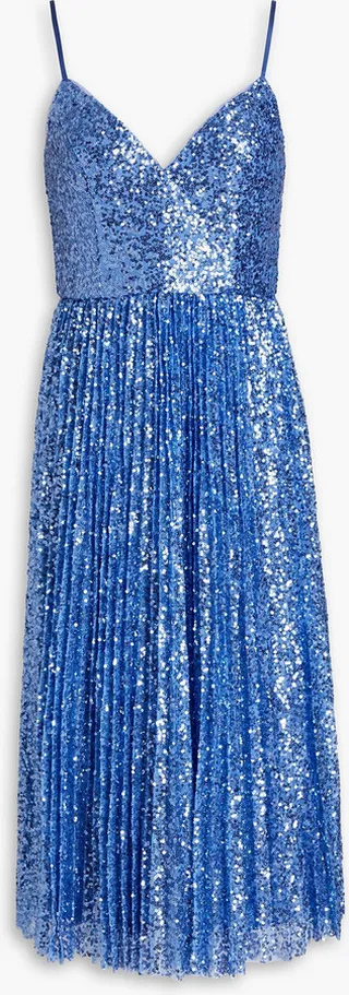 Pleated sequined tulle midi dress