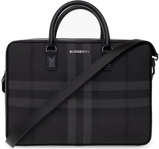 Burberry Check Pattern Logo Plaque Briefcase