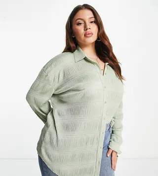 ASOS DESIGN Curve oversized plisse shirt in sage