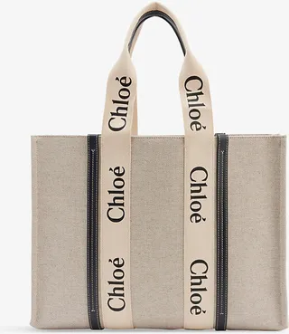 Womens White Blue Woody Large Cotton Tote bag