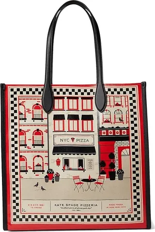 Kate Spade New York Slice Pizzeria Printed Canvas Large Gotham Tote (Multi) Handbags