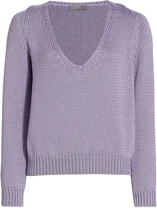 Metallic-Knit V-Neck Sweater
