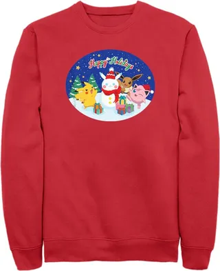 Men's Pokemon Christmas Happy Holidays Snowman Sweatshirt - Red - 3X Large