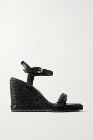 Gianvito Rossi - Cruz 85 Braided Leather Espadrille Wedge Sandals - Black