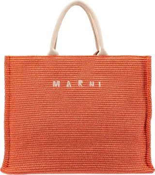 Raffia handbag with embroidered logo