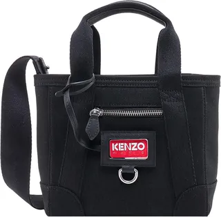 Canvas handbag with frontal logo patch
