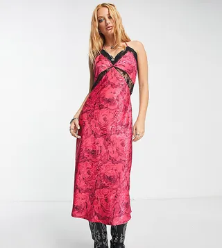 Reclaimed Vintage inspired satin jacquard cami dress in pink rose print