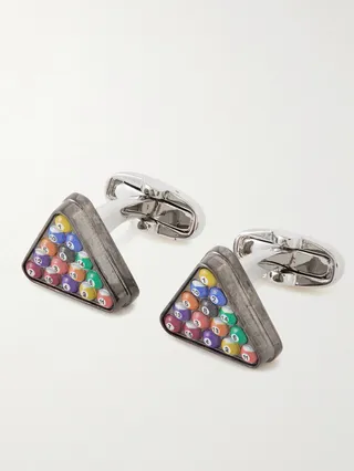 Pool Rack Silver-Tone and Enamel Cufflinks