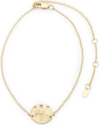 14K Yellow Gold Sand Dollar Adjustable Anklet
