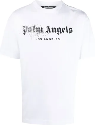 rhinestone sprayed logo-print T-shirt