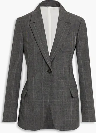 Bead-embellished Prince of Wales checked wool blazer